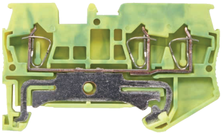 Клемма заземления пружинная трехконтактная самозажимная проходная JUT3-2.5/1-2PE Клемма заземления пружинная трехконтактная самозажимная проходная JUT3-2.5/1-2PE